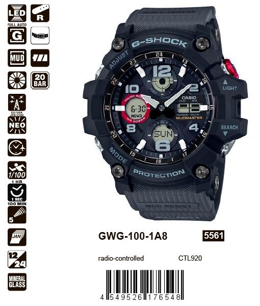 GWG 100 1A8 CASIO G SHOCK MosClock